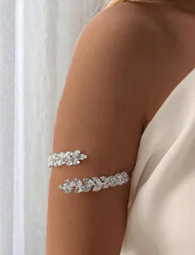 Pieza Brazalete elegante de hoja plateada, brazalete personalizado brillante y de moda, accesorio de joyería para mujeres en octubre rosa, regalo par - Shein - FashionsVida