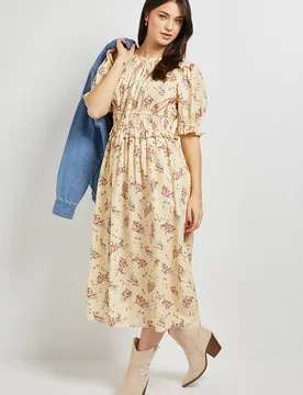Women's Yellow Ditsy Floral Tie Front Frill Sleeve Printed Poplin Midi Dress Size: 16 - Floral - Size: 16 - Dorothy perkins - FashionsVida