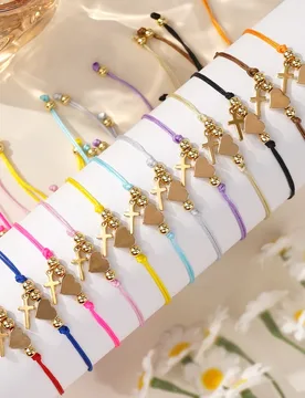 Go2boho Heart Cross Charm Bracelets for Women Friendship Jewelry Adjustable Multicolor Rope Design with Gold Plated Beads - Aliexpress - FashionsVida
