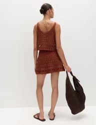 Straw Hardware Detail Shoulder Bag Chocolate female