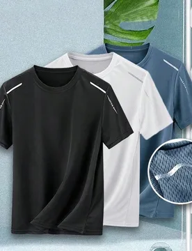 Paquete de 3 camisetas deportivas de manga corta con cuello redondo de malla, ajuste holgado y elástico para hombre, top deportivo, tops de gimnasio - Shein - FashionsVida