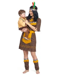 Indianer-Paarkostüm für Mutter und Kind Faschingskostüm braun-gelb