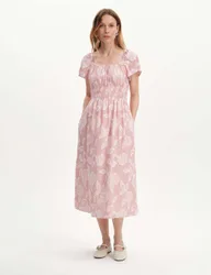 Pure Cotton Elasticated Waist Midi Dress Red Mix female