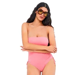Bandeau Neckline Wire-free Swimsuit Pink XL Women