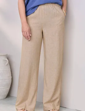 Women's Viscose Linen Blend Trousers 31" (79cm) inside leg in Ecru Size: 16 - Ecru - Size: 16 - Cotton Traders - FashionsVida