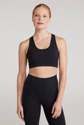 Women's 'Mesh Motion' Quick Dry Stretchy Gym Yoga Sports Bra in Jet Black Size: 16 - Jet Black - Size: 16