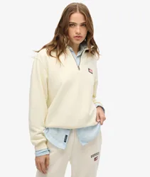 Superdry Damen Athletic Essentials Sweatshirt mit Kragen und Reißverschluss Weiß - Größe: 40