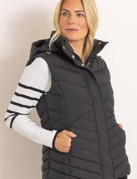 Women's Hooded Quilted Gilet in Black Size: Small - Black - Size: S - Klass. - FashionsVida