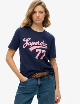 Superdry Damen Super 77 T-shirt Marineblau - Größe: 38 - 39.99 - FashionsVida