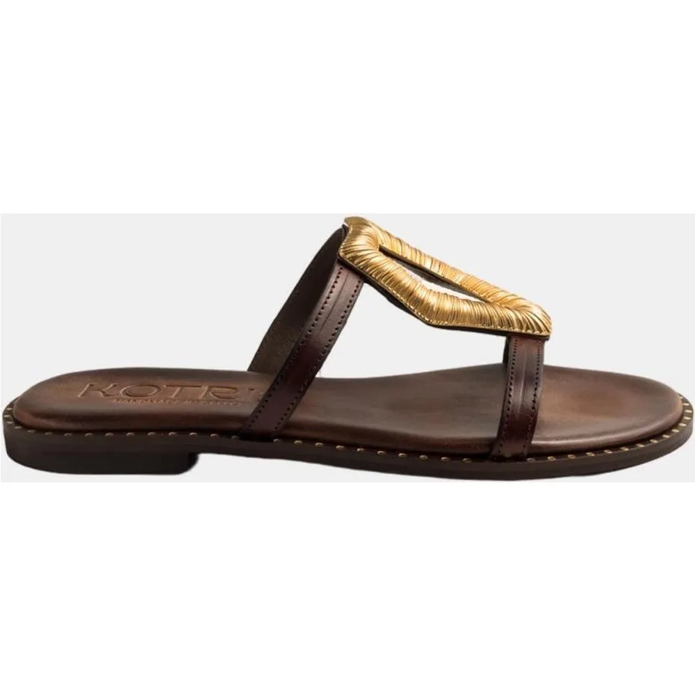 Sandalia de mujer en piel con abalorios - Makis Kotris - FashionsVida