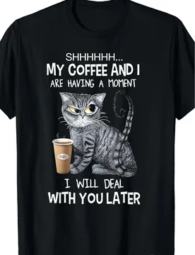 Pc Funny Coffee Cat Print T-Shirt for Men, 100% Cotton Fabric, Crew Neck, Short Sleeve, Regular Fit - Aliexpress - FashionsVida