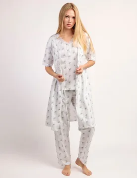 Bata de manga corta de mujer de punto de algodón con detalles de puntilla lencera - Admas - FashionsVida