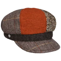 Patchwork Wool Newsboy Cap by - brown - Damen - Size: One Size