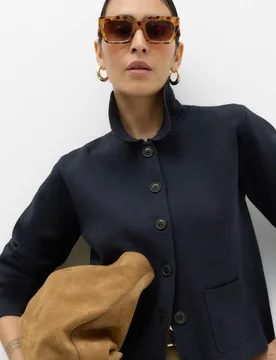 Pocket Detail Knitted Jacket with Cotton Midnight Navy female - M&S - FashionsVida
