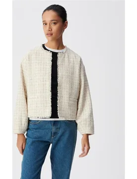 Chaqueta de mujer corta oversize estilo tweed - IKKS - FashionsVida