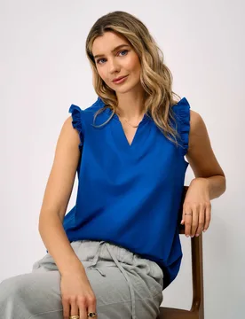 Jersey V-Neck Frill Detail Vest Top Bright Blue female - Crew Clothing - FashionsVida