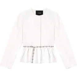 Chaqueta de mujer corta con peplum fruncido y cinturón de cadena joya
