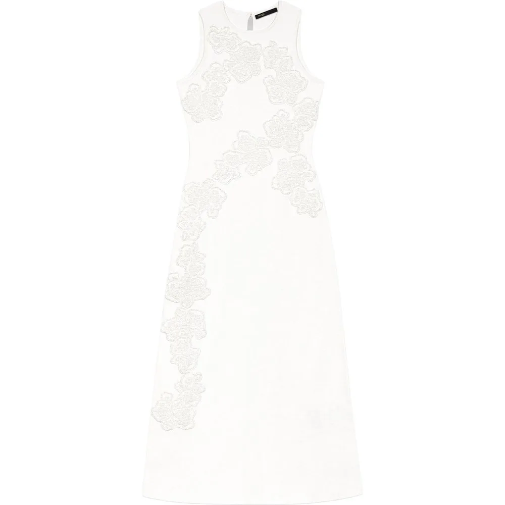 Vestido midi acampanado de algodón con bordados y perlas - Maje - FashionsVida