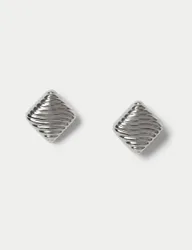 Silver Tone Texture Square Earrings Silver female