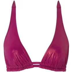 Top de bikini con aros efecto realce sin relleno y tejido de brillante de la línea metallic