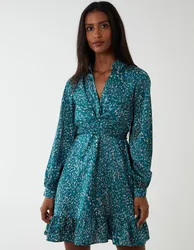 Wrap Bust Mini Shirt Dress - 8 / GREEN - female