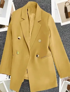 Blazer de manga larga de doble botonadura de unicolor para mujer, primavera/verano, con solapa de muesca Adecuado para citas, fiestas, salidas y celeb - Shein - FashionsVida