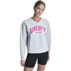 Sudadera de mujer con cuello en pico y detalle de logo