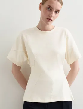 Cotton Modal Slim Fit Twist Detail Top Cream female - Jaeger - FashionsVida