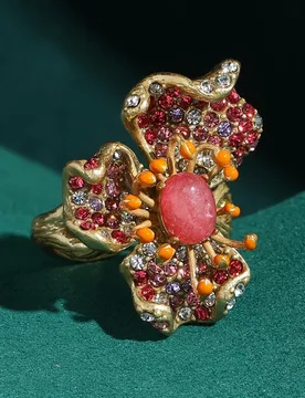Natural Rose Quartz Stone Flower Rings 18k Women Half Antique Gold Plated Designer Jewelry Mother’S Day Retro Art Deco 2026 New - Aliexpress - FashionsVida