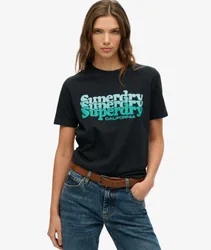 Superdry Damen Stacked T-shirt Black - Größe: 38
