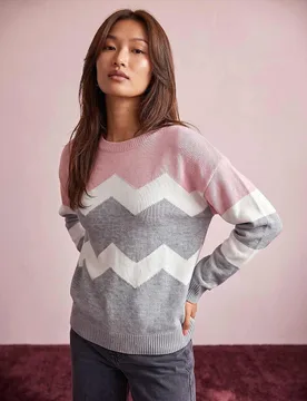 Colour Block Relaxed Jumper Pink female - Roman - FashionsVida