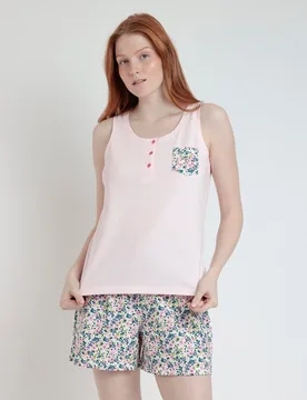 Pijama corto de mujer de punto de algodón con detalles bordados - Admas - FashionsVida
