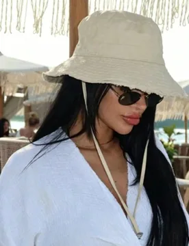 Pieza Sombrero de cubo con diseño de cordón para mujer, correa ajustable para la barbilla, efecto desgastado, tela suave, protección solar, versát - Shein - FashionsVida