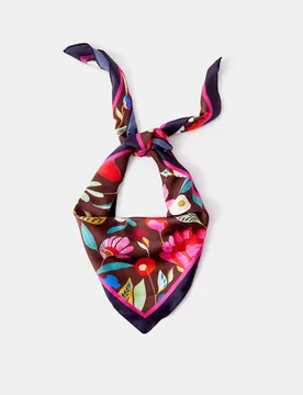 Satin Floral Print Square Scarf Chocolate female - Accessorize - FashionsVida