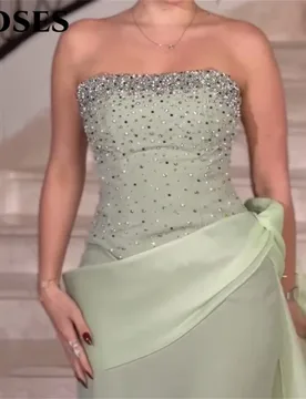 ROSES Light Green Satin Evening Gown Strapless Mermaid Prom Dress Beaded Bodice Wedding Evening Dress robes de soirée Customized - Aliexpress - FashionsVida