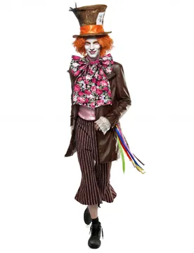 Extravaganter Hutmacher-Kostüm für Herren mit Perücke Faschingskostüm braun-bunt - male - SWEET RETRO REVIVAL - FashionsVida