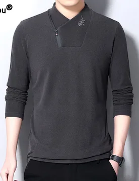 New Autumn and Winter Casual Loose Oversized Zipper V-neck Long Sleeved Comfortable Double-sided De Rong Bottom T-shirt - Aliexpress - FashionsVida