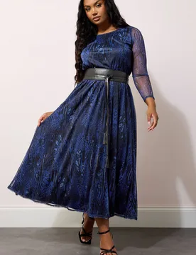Women's Animal Print Mesh Maxi Dress in Blue Size: 22 - Blue - Size: 22 - Yours - FashionsVida