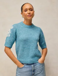 KNITTED EMBROIDERED TEE Light Blue female