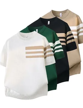Korean Style 2026 Summer New Fashion Men's Striped Contrast Color O-neck Short Sleeve Breathable Casual Trendy T-shirts Male Top - Aliexpress - FashionsVida