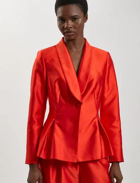Womens Satin Twill Single Breasted Blazer - Orange - Size 10 Uk - Karen millen - FashionsVida