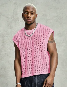 Camiseta sin mangas casual holgada de cuello redondo con diseño calado de unicolor para hombre, vacaciones XXL - Shein - FashionsVida
