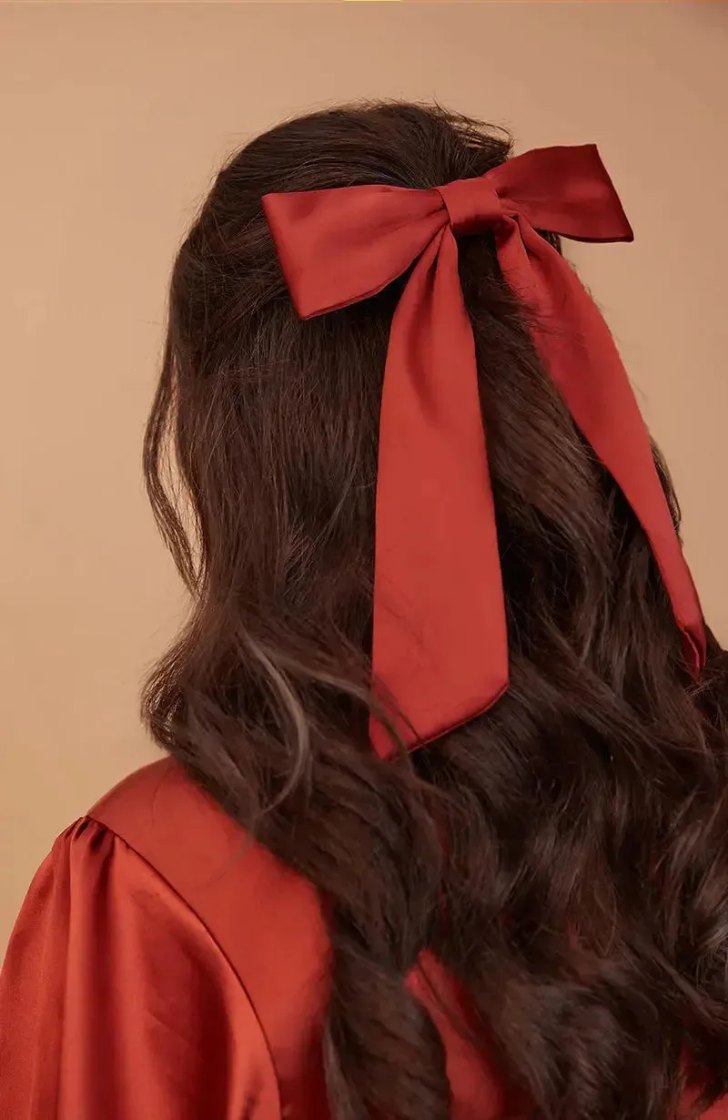 Hair Bow in Satin - Burnt Orange Satin - Rewritten - FashionsVida