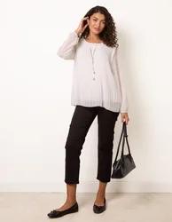 Long Sleeve Pleated Top - S/M / IVORY - female