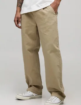 Herren Relaxed Fit Hose mit Half & Half Bund aus gewaschenem Twill Taupe Größe Small - boohooMAN - FashionsVida