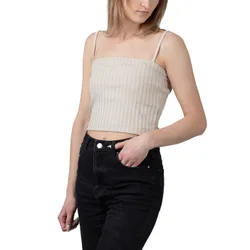 Rib Cropped Strappy Top Classic Beige S Damen