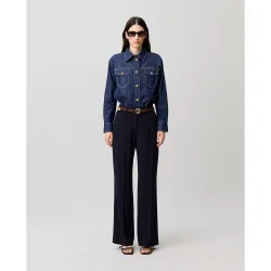 Pantalón recto de mujer de traje con tiro medio