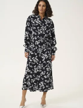 Women's KAalice Maxi Length Belted Shirt Dress in True Black Size: 10 - True Black - Size: 10 - Kaffe - FashionsVida
