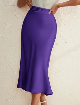 Falda de unicolor casual elegante francesa versátil para uso diario cena brunch púrpura otoño para mujer S - Shein - FashionsVida
