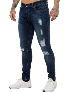 Mens Skinny Ripped Jeans - Blue Cotton - Size 30 Short - Enzo - FashionsVida